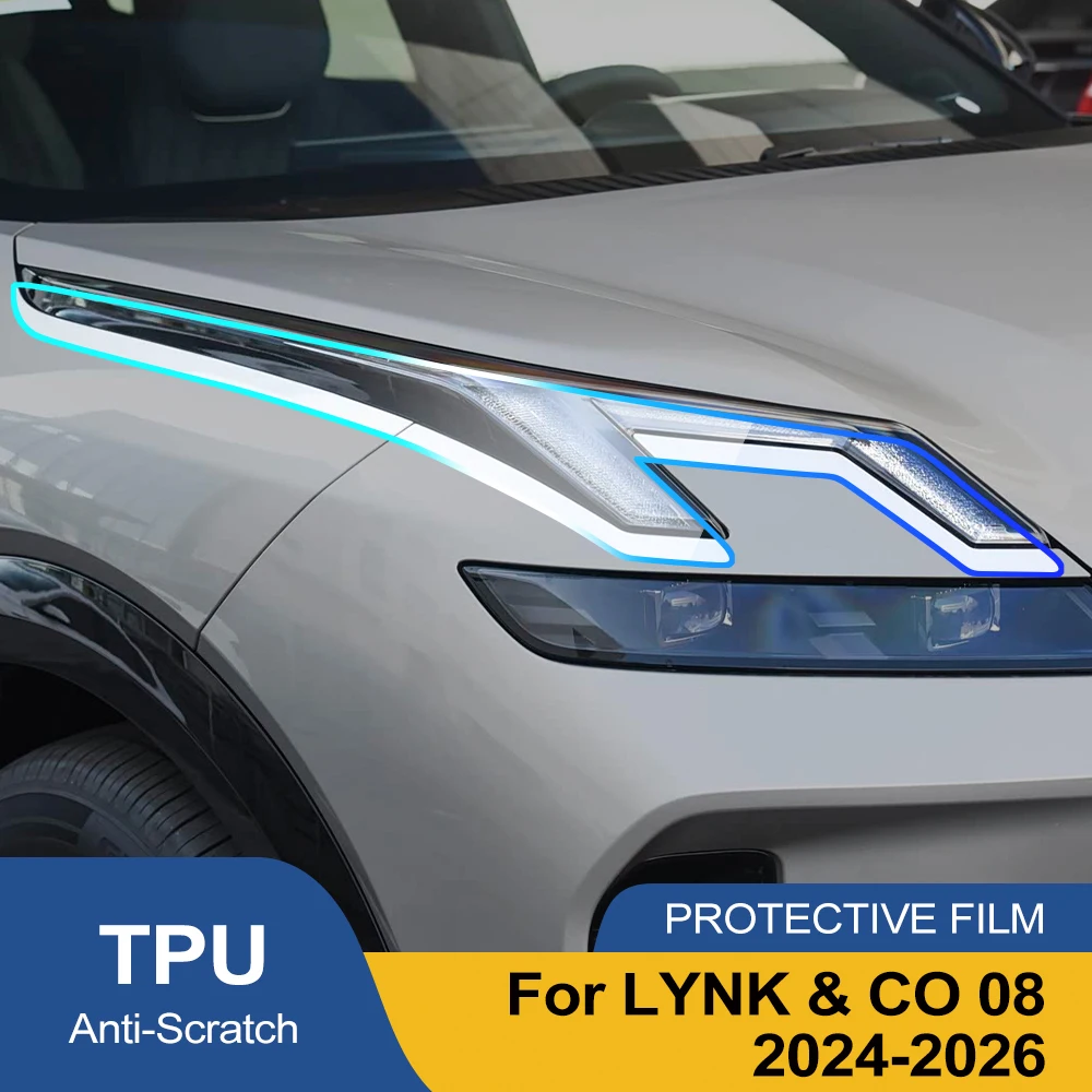 

High Gloss Smoke Black Pre Cut Headlight Protective Film Custom Fit TPU PPF for LYNK & CO 08 2024-2026 Anti-Scratch Vinyl Wrap