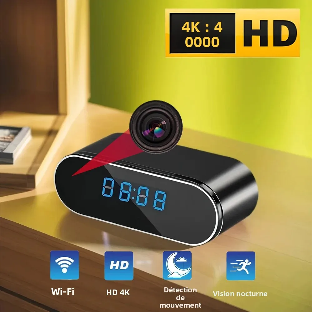 Nouvelle caméra WiFi Mini horloge HD 4K avec Vision nocturne infrarouge, détection de mouvement, visualisation à distance, caméra sans fil domestique