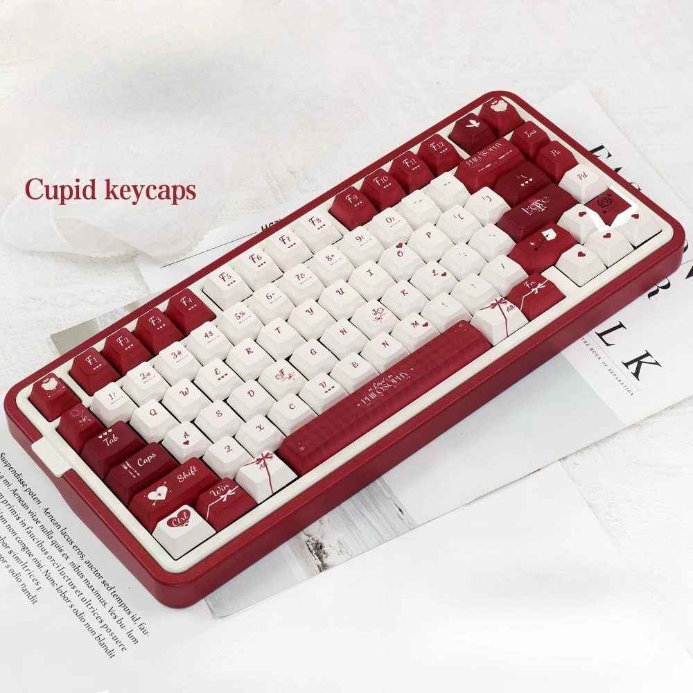 

Cupid Keycaps CHERRY PBT Romantic Rose Red AULA F75 F87 Retro Red Keycap Set