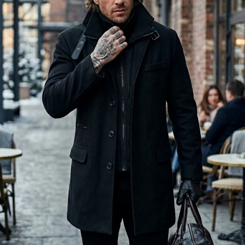 

New Winter Men's Double-Layered Parka Long Warm Belted Jacket | Casual Streetwear Trench Coat | Windproof Zipper Coat for Men**