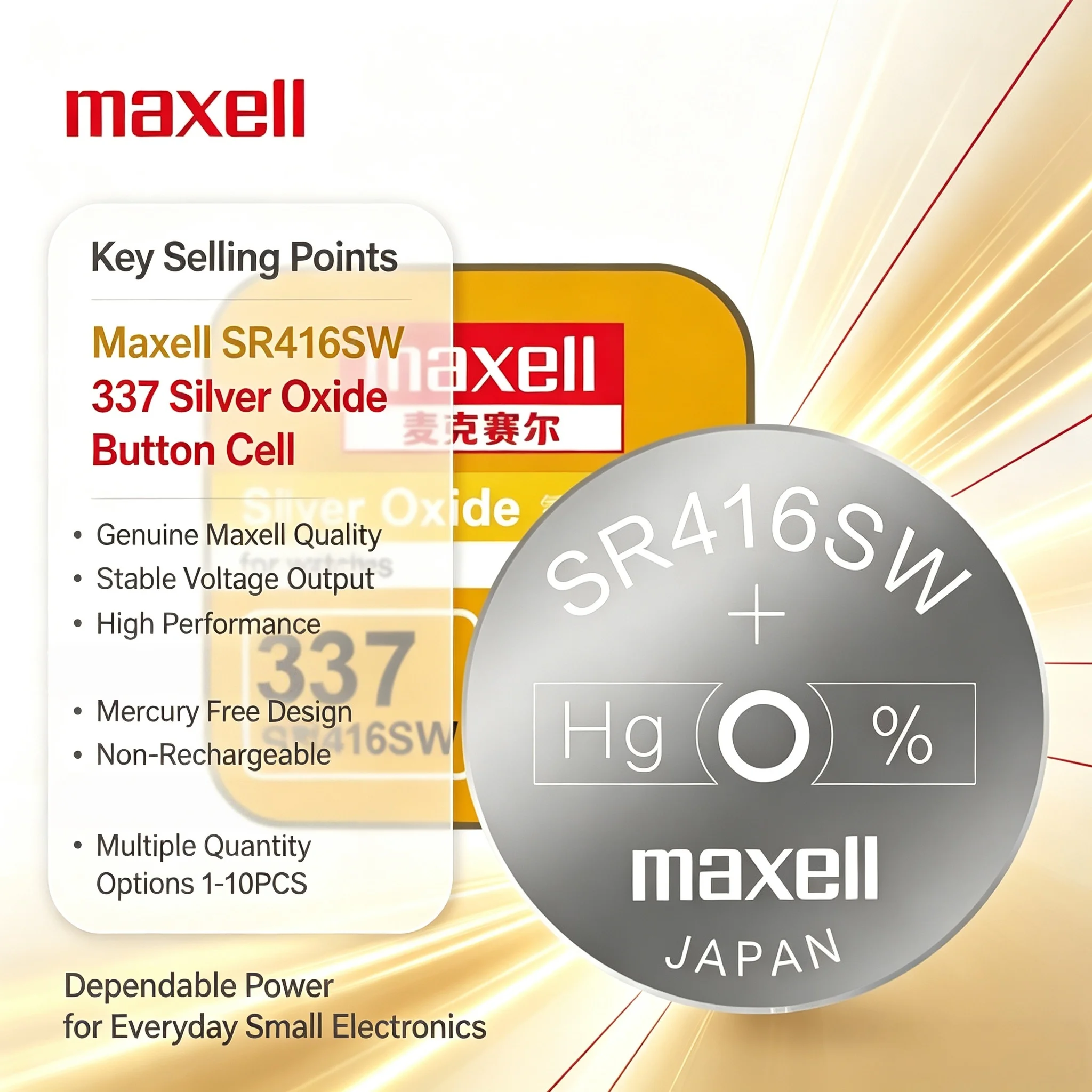 1-10PCS Maxell SR416SW 337 Silver Oxide Button Cell High Performance Non-Rechargeable Battery For Watches Toys Electronics view 4