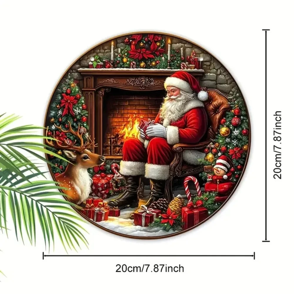 Vintage Santa Claus Circular Wooden Sign, Suitable for Homes, Living Rooms, Garages, Coffee Shops, Christmas Decorations, Gifts