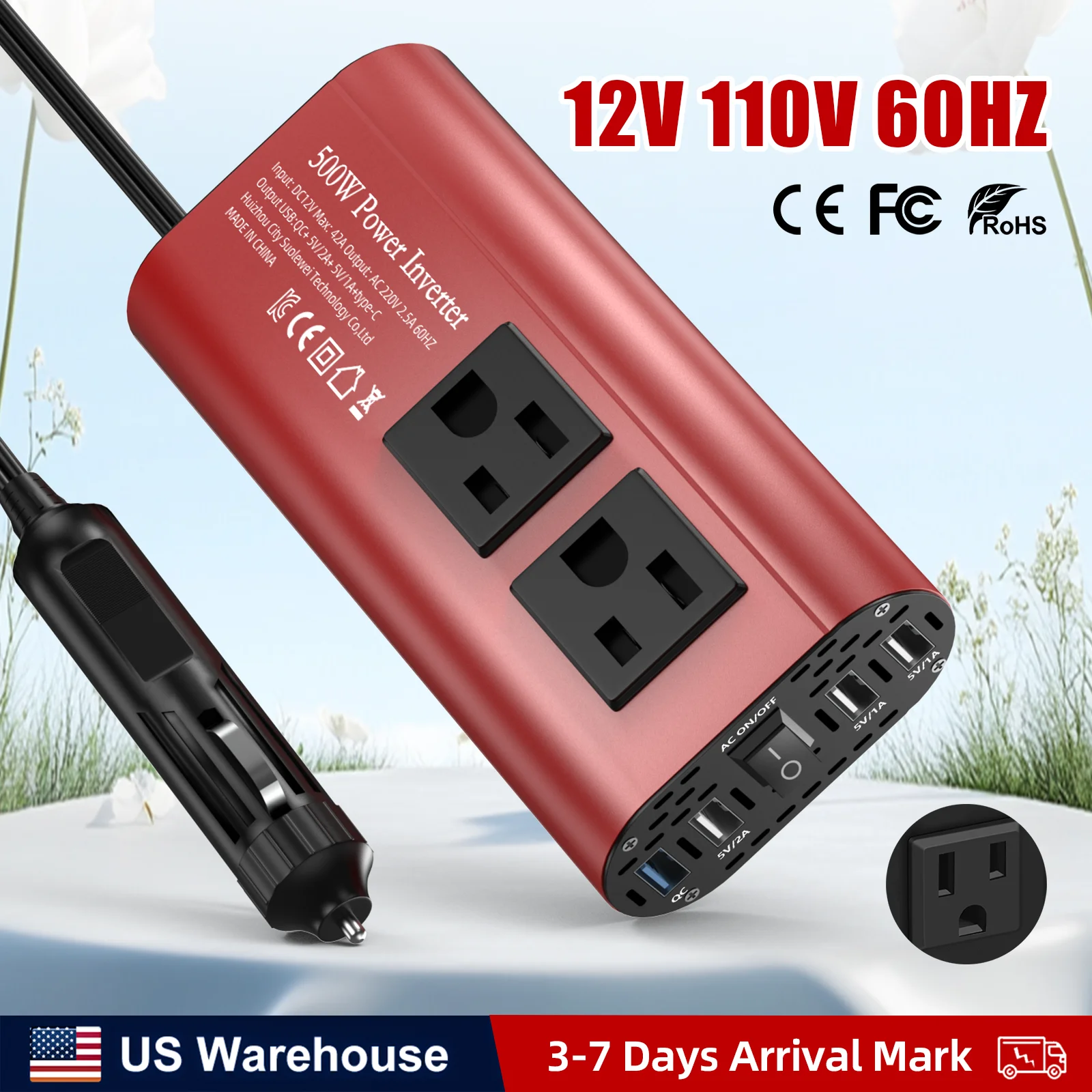 

500W Modified Wave Inverter can convert 12V DC to 110V AC and is portable for both Xiaomi and Apple phones