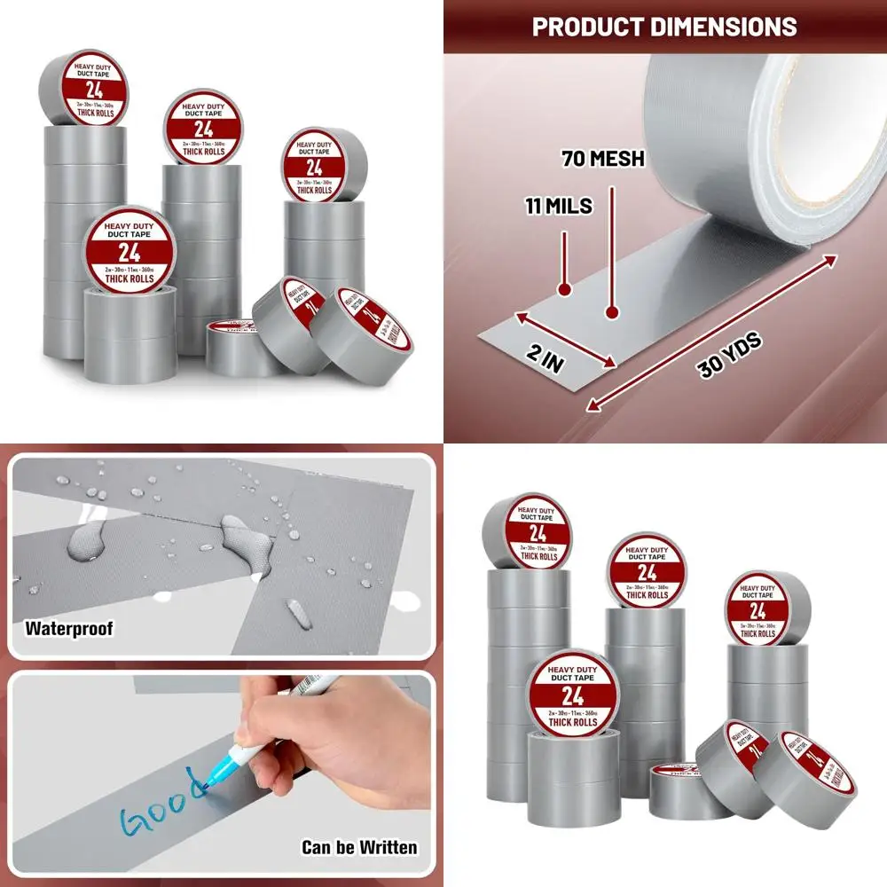

Прочная водонепроницаемая серебристая клейкая лента, 24 рулона, 30 ярдов x 2 дюйма, легко рвется, не оставляет следов, идеально подходит для дома, ремонта, офиса