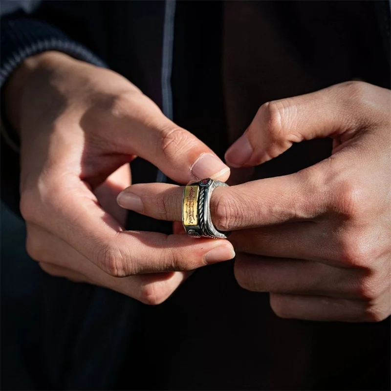 Taoistischer Ring im Ethno-Stil gegen böse Anwesenheiten für Herren, Vintage-Schutz-Talisman, Taoistischer Meister-Erklärungsring, Herren-Accessoires – Detail 6
