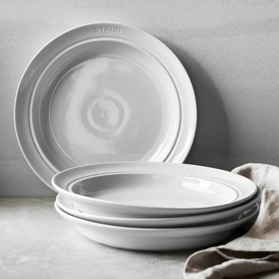 Ceramic Dinnerware 4pc 9.5inch Soup Pasta Bowl Set White