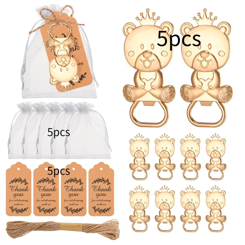 15 Stück/5 Sets Kronen-Bären-Flaschenöffner-Schlüsselanhänger-Set, Niedliches Mini-Geschenk für Geburtstag Hochzeit Party-Gastgeschenke