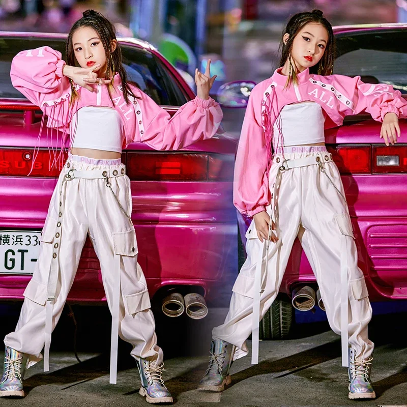 

Pink Street Dance Stage Costume Children's Day Jazz Dancewear Festival Clothing Kpop Outfit Girls Hip Hop Dancing Clothes