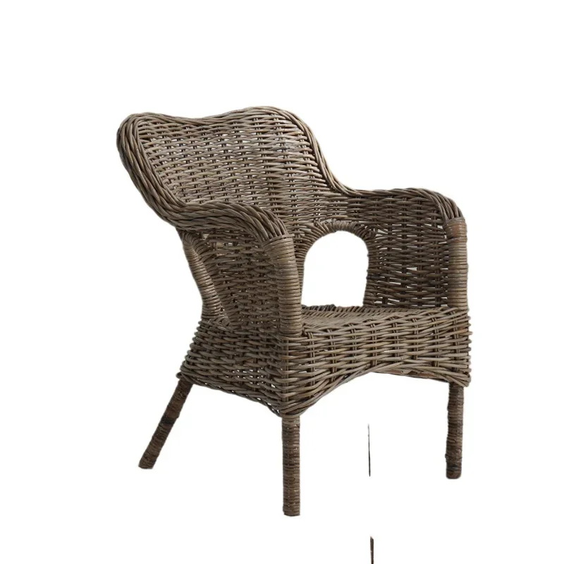 

Rattan sofa chair wabi-sabi wind, agate rattan armrest single chair, homestay hotel balcony handmade rattan chair