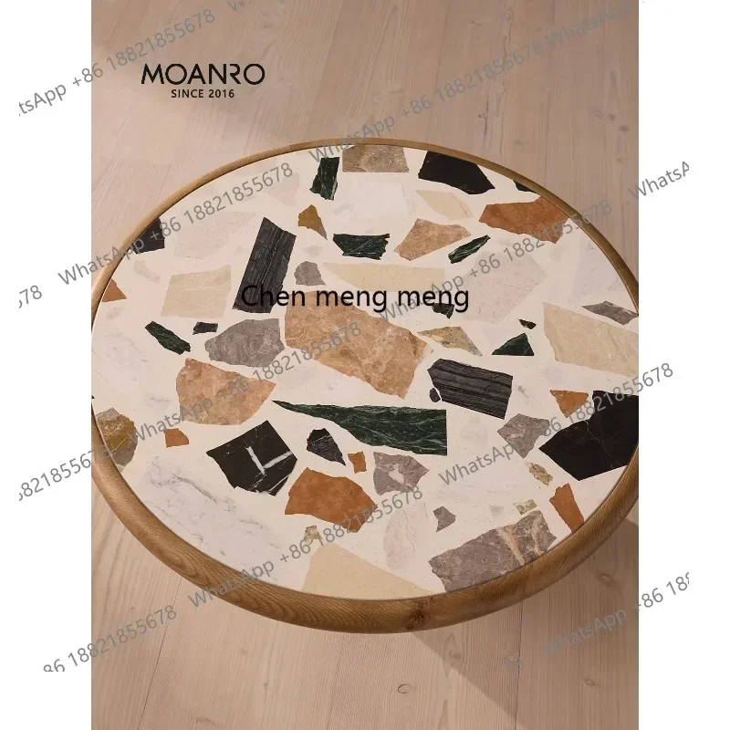C88 Medieval coffee table solid wood round living room log color design marble French travertine