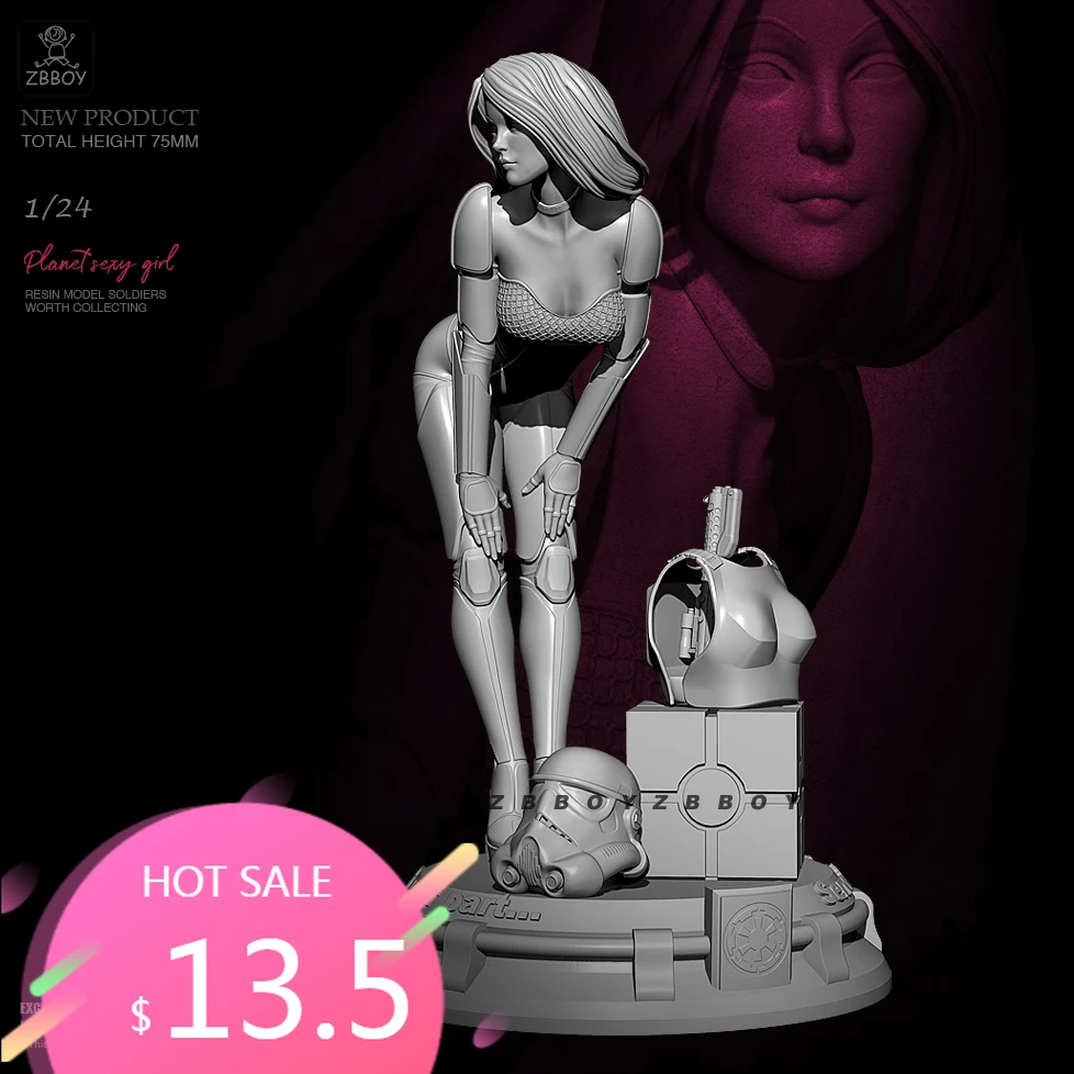 

75 мм 1/24 Смола Модель наборы рисунок красоты бесцветный и самодельный TD-2783