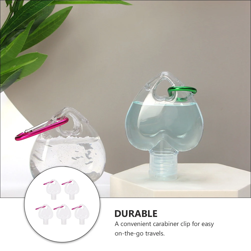 

5pcs Love Hook Bottle Travel Subpackage Bottles Refillable Plastic Liquid Organizer Portable Carabiner Clip for Yoga Sports