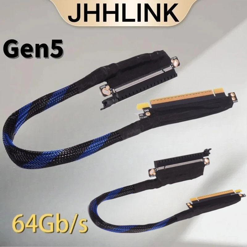 

PCI Express 5.0 X16 External Graphics Cards Thin Extension Cable GEN5 for AI Server Braided Mesh Silver-Plated GPU Adapter Cable