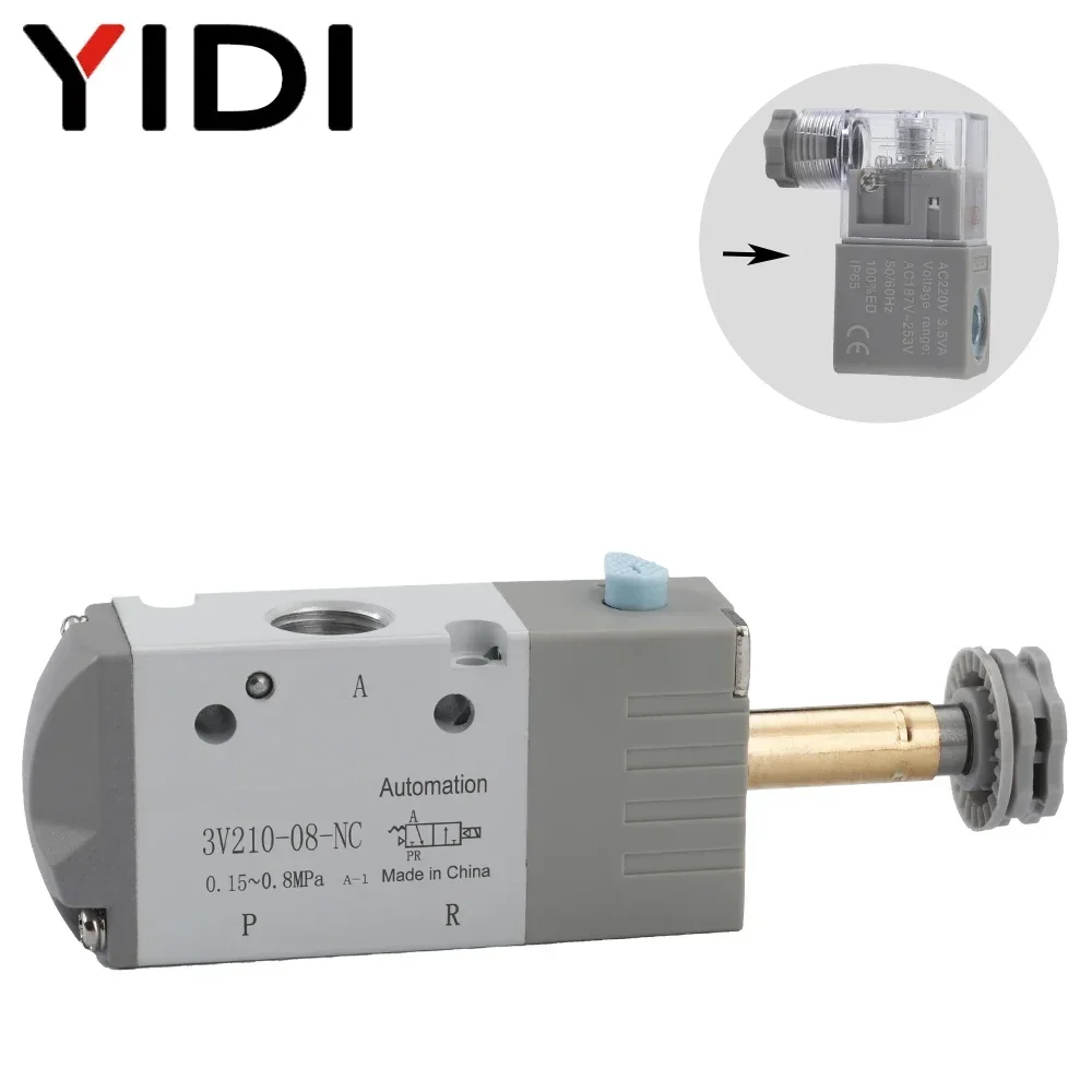 3V210-NC/NO-08 Pneumatic Tools Solenoid Valve Air Compressor Switch 3 Port 2 Way Position 3V21008 24V DC24V AC110V DC12V AC220V