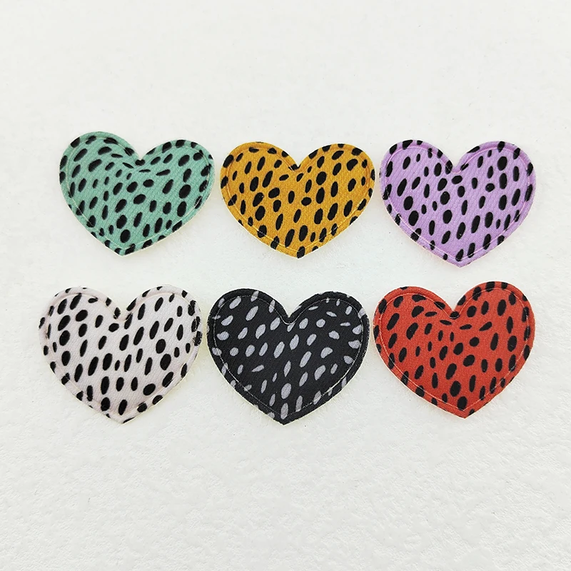 100Pcs 3.5*3CM Leopard Fabric Heart  Appliques For Clothes Hat Sewing Supplies DIY Headwear Hair Clip Bow Decor Patches