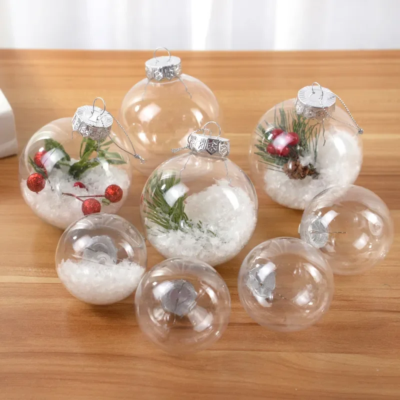 6Pcs Clear Plastic Christmas Ball Fillable Ornament Xmas Tree Hanging Bauble Pendant 2023 Christmas Home Decoration Navidad Gift