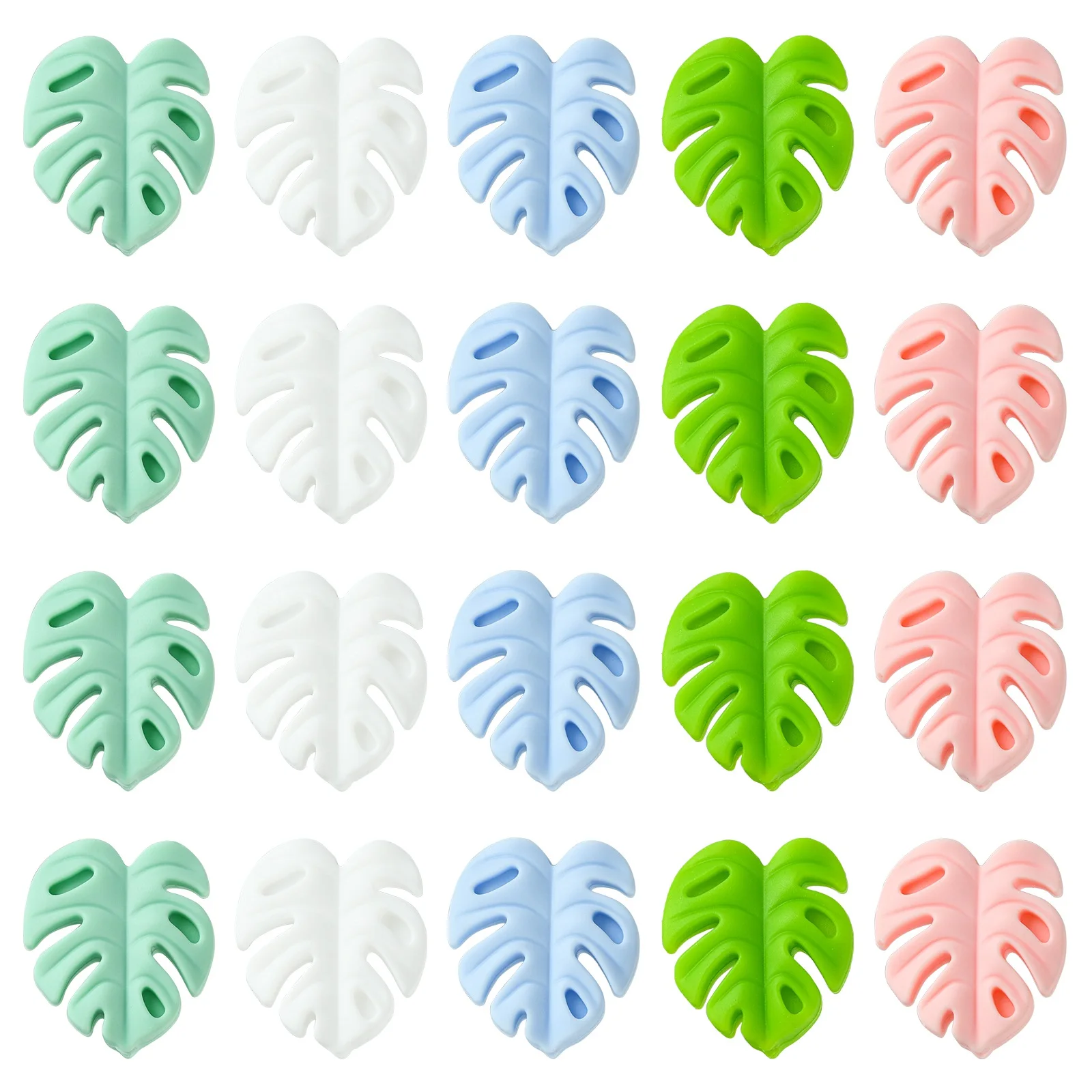 Pandahall 20Pcs 5 Colors Silicone Monstera Leaf Beads Tropical Leaf Shape Beads Summer Plant Silicone Beads for Jewelry Making