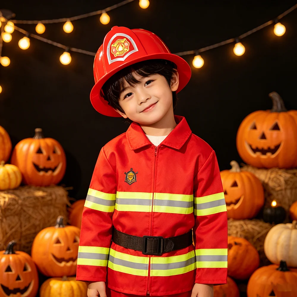 Chapéu de Bombeiro Infantil, Capacete de Plástico para Cosplay de Halloween, Acessórios de Atuação para Meninos, Festa de Fantasia, Bonés de Polícia e Engenheiro
