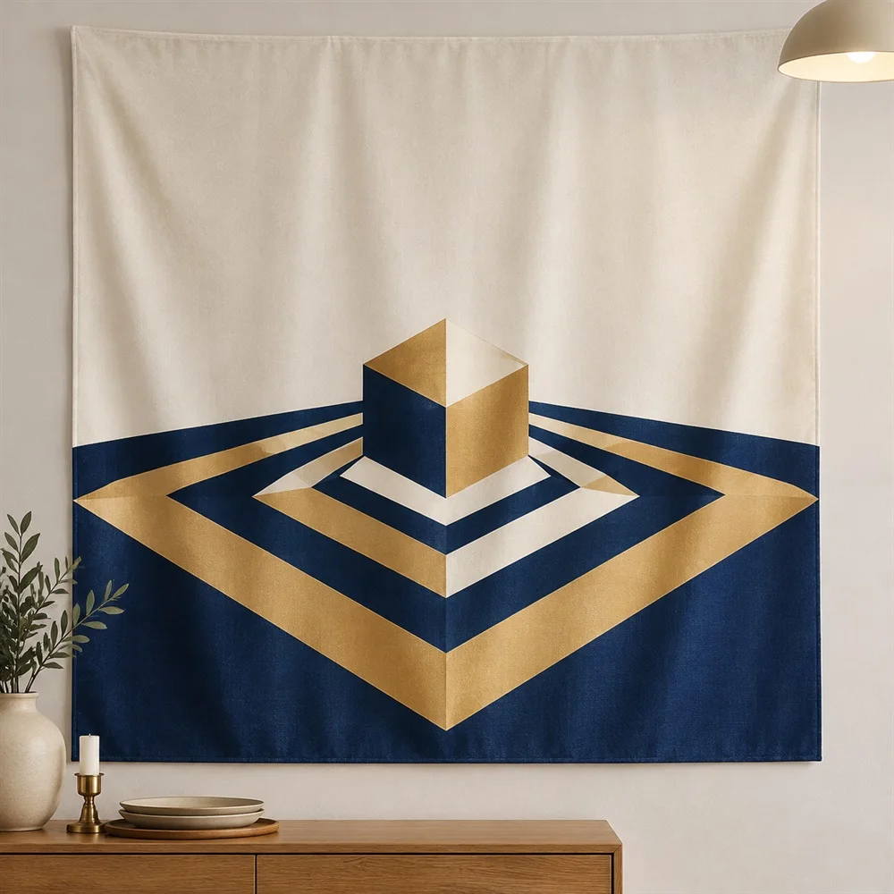 VIKAMA Optical Illusion Geometry Tapestry Wall Hanging, Modern Aesthetic Room Decor Wall Art Tapestries for Living Room Office