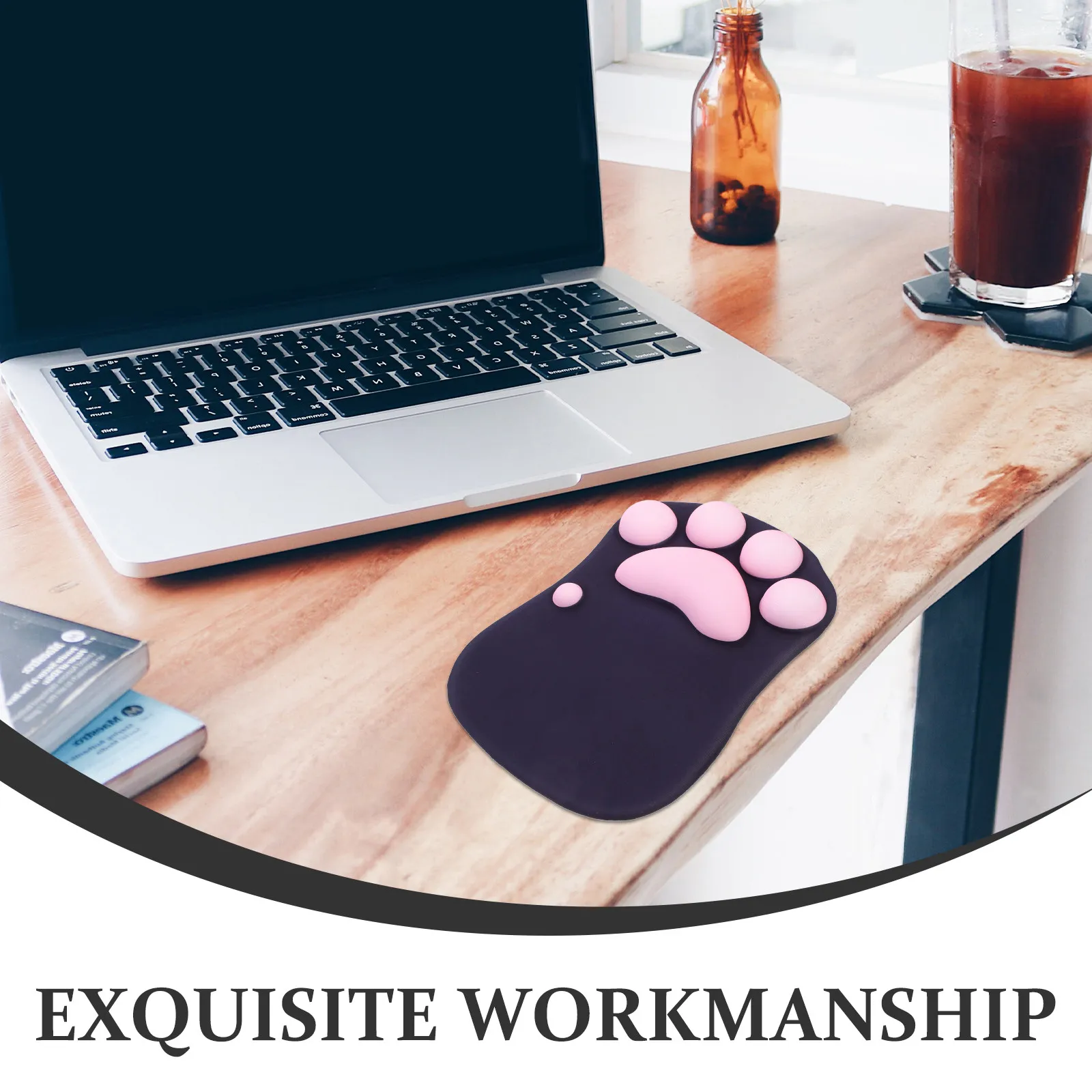 Cat Paw Mouse Pad Cute Kawaii Mouse Mat with Wrist Rest Non Deformable Stable Base for Laptop Computer Workstation Gaming Setup