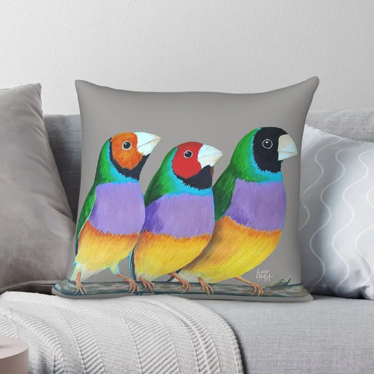 Gouldian Finches Square Pillowcase Polyester Linen Velvet Pattern Zip Decorative Throw Pillow Case Room Cushion Cover