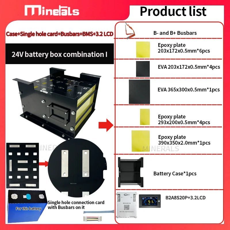 Custodia per batteria fai da te 24V Kit scatola batteria 280ah per JK 8S 200A Smart BMS LiFePO4 Custodia per batteria 24V Kit fai da te 280AH 300AH 320AH 340AH