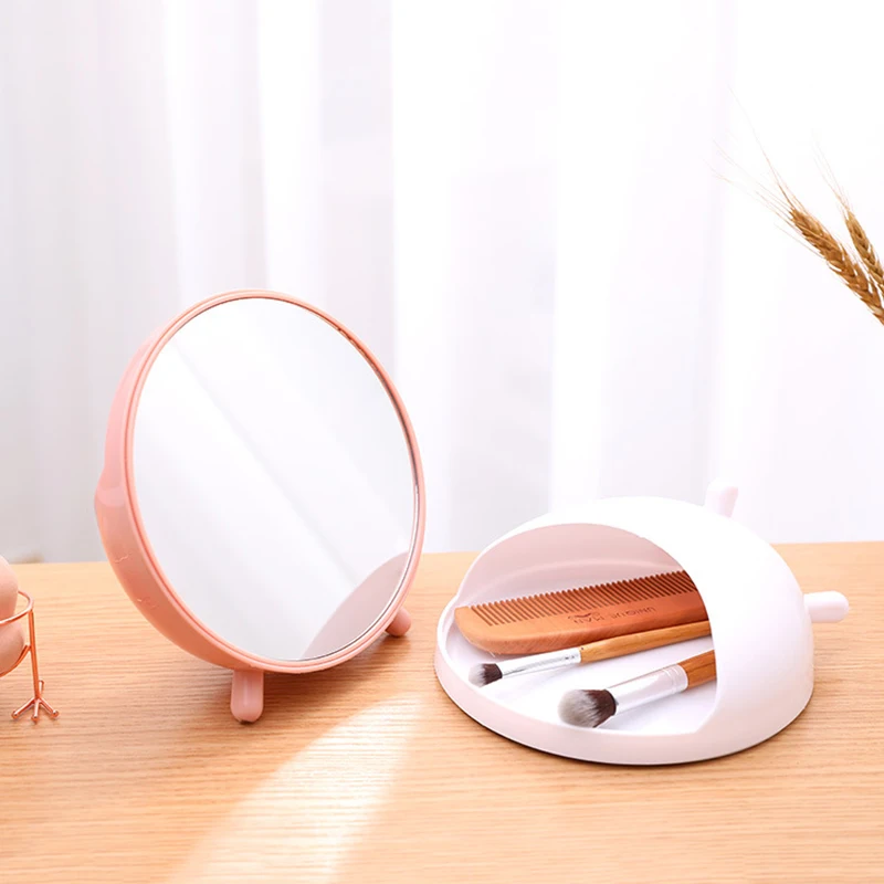 Makeup Mirror Desktop with Storage Organizer Stand Round Compact Mirror Beauty Tool Cosmetic Make Up Mirror Bathroom Accessories