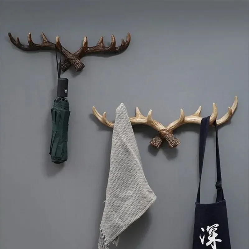 American Retro Antler Decorative Wall Coat Rack Clothes Towel Keys Storage Hanger Creative Entrance Furniture Hall Decoration