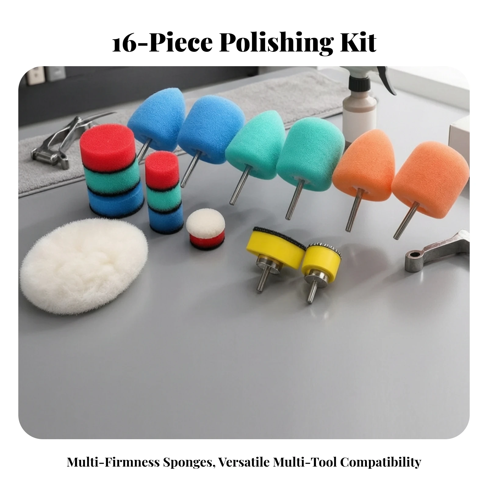 16 Pieces Sponge Polishing Pad Set Reusable Contoured Foam Polishing Pads with Metal Shanks Washable for Auto Detailers