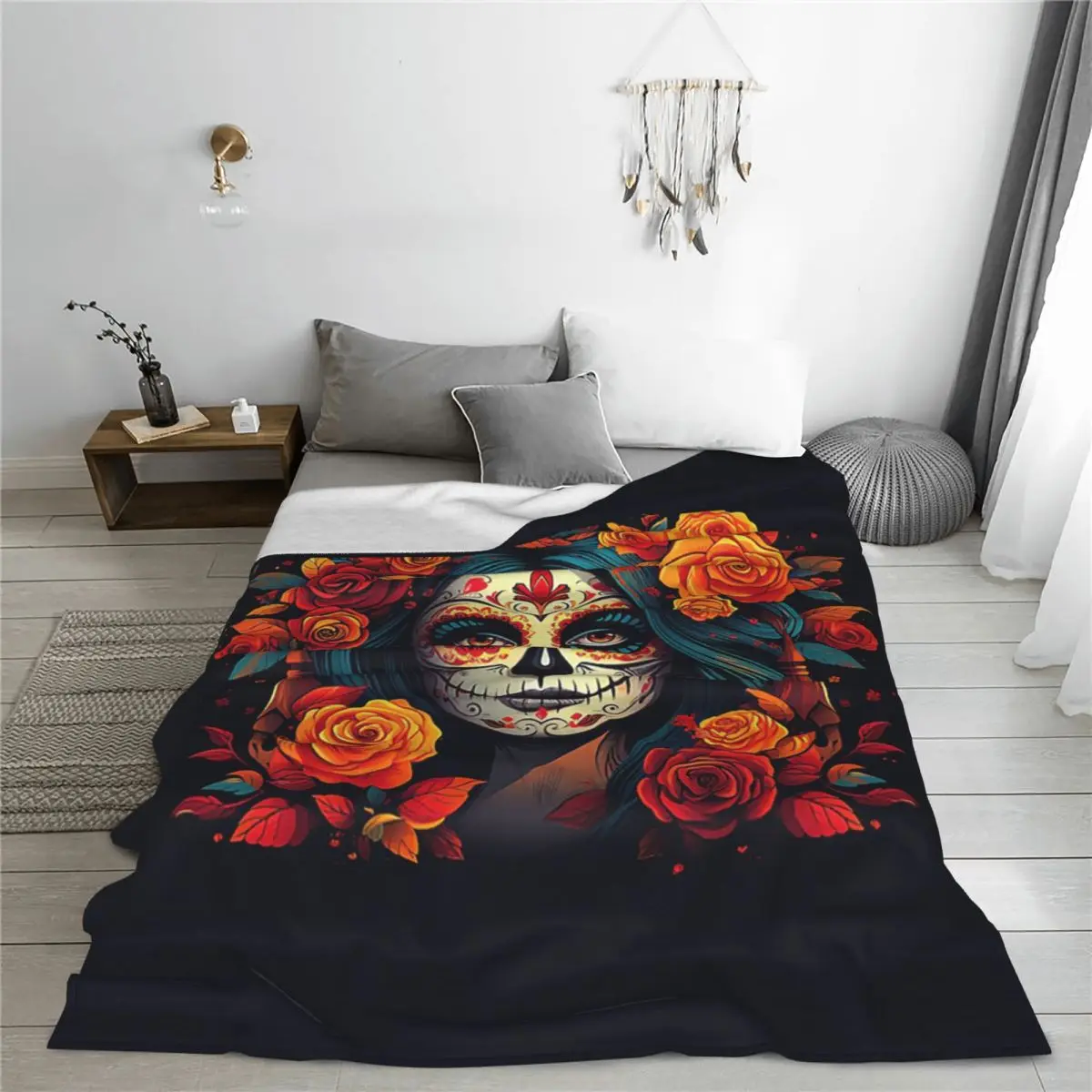 Mexican Skull Calavera Illustration Blankets Soft Warm Flannel Throw Blanket Bedding for Bed Living room Picnic Travel Home Sofa - view 3