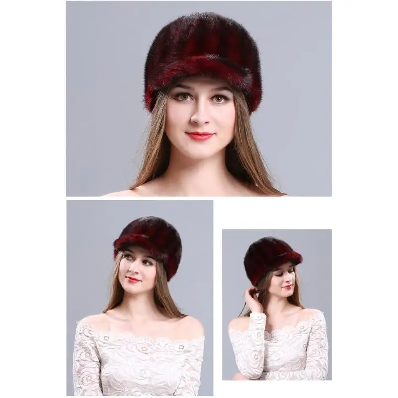 652F فروي فرو المنك صياد قبعة لينة ودافئة تنفس قبعة البيريه للنشاط الشتوي الاستخدام اليومي النساء الرجال أغطية الرأس #3