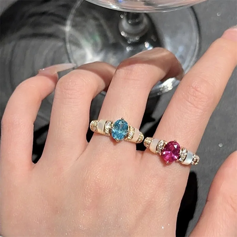 

925 Silver Vintage Sea Blue gemstone Fritillaria rings for women Exquisite Original Style Ruby Palaiba Ring Wedding Jewelry