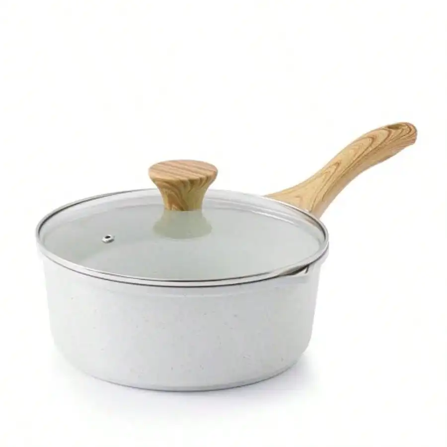 

White Ceramic Nonstick Saucepan With Double Spout 3.0 Quarts Cooking Pot With Stay Cool Handle Induction Compatible Saucepot Whi