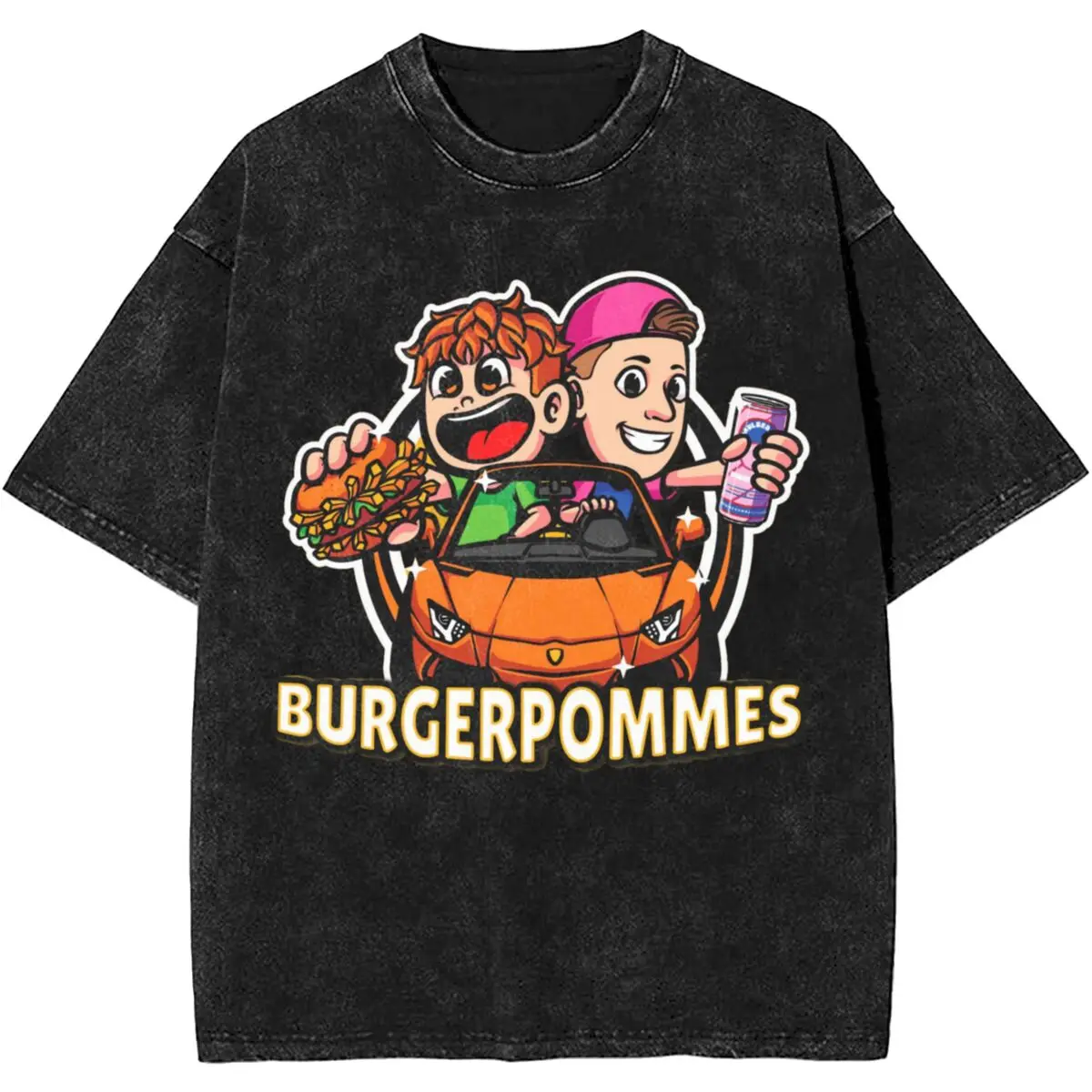 

Printed Burgerpommes ICrimax Cartoon T Shirts Outfit for Men Women 2024 New Songs Washed Tee Shirt Oversize T-shirt