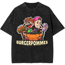 Printed Burgerpommes ICrimax Cartoon T Shirts Outfit for Men Women 2024 New Songs Washed Tee Shirt Oversize T-shirt