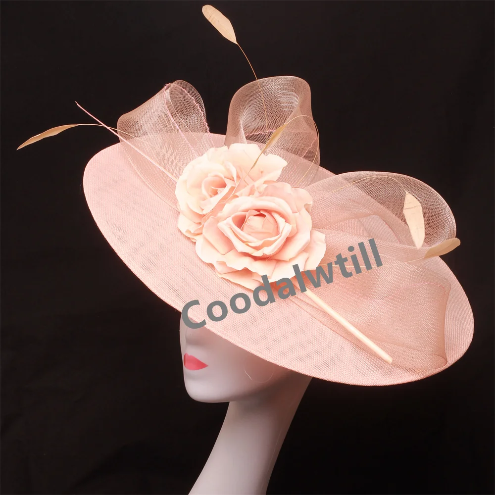 

Big Flower Church Fascinator Hat Women Wedding Flower Headpiece Ladies Church Party Chapeau Cap Feather Fascinator Derby Hats