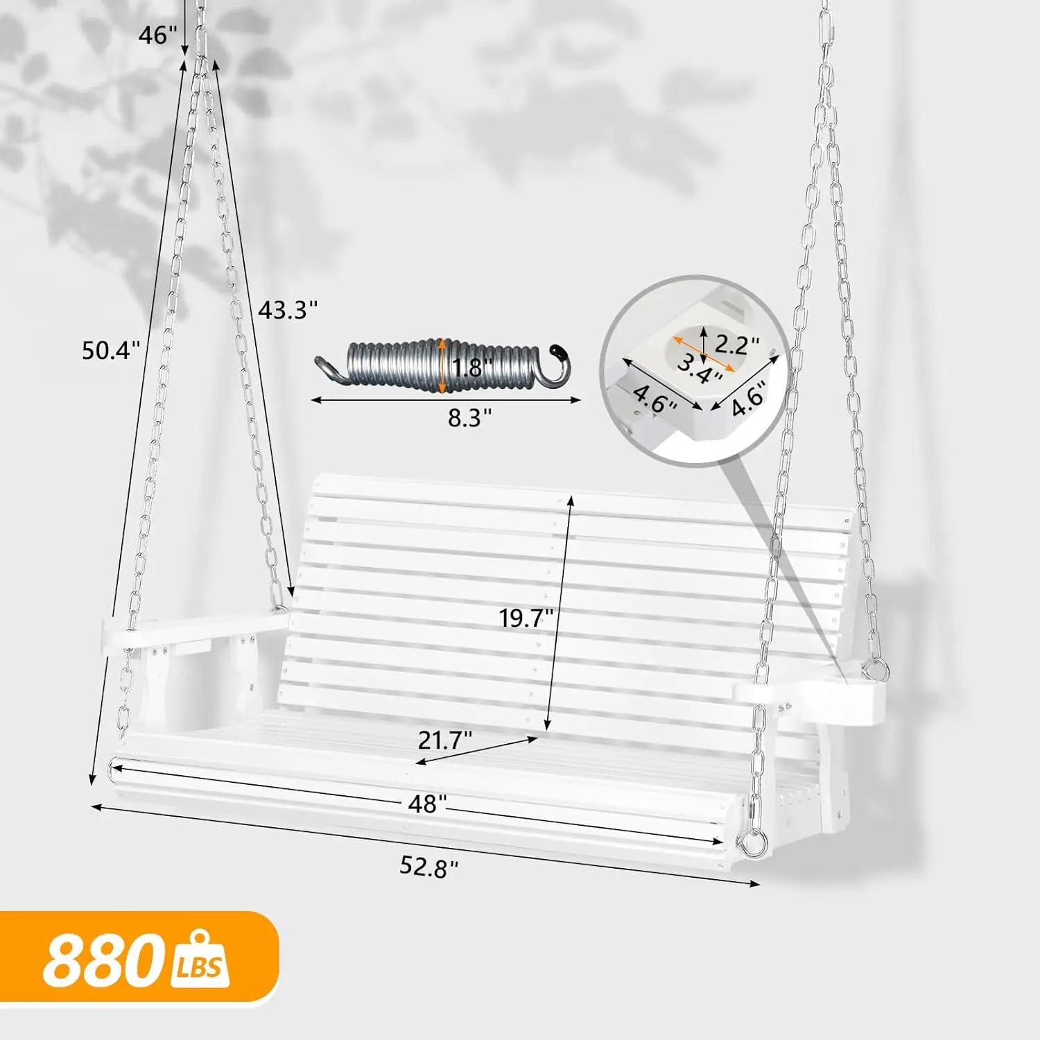 VENGLI-Pátio Varanda de madeira com porta-copos, Banco ao ar livre Cadeira Pendurada, Heavy Duty, Tamanho XL, 880 LBS