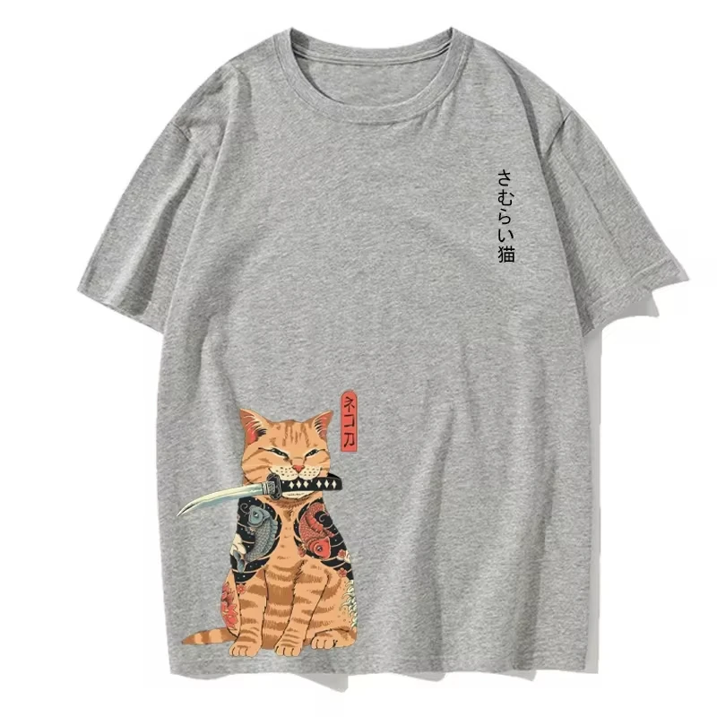 2024 Summer New Oversize Fashion Warrior Cat Printed Tees For Men And Women Street Hip Hop Round Neck Short Sleeve T-shirts