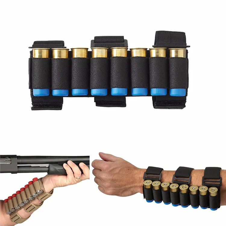 8 Rounds Cartridge Rifle Buttstock Ammo Shell Carrier 12/20 Gauge Shotshell Holder Arm Pouch Hunting Mag Bag