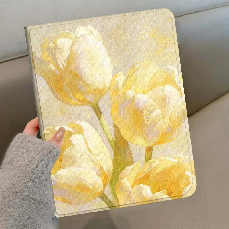 Yellow Tulip Bouquet Soft For Samsung Galaxy Tab S11 S10 S9 S8 S7 S6 A9 A8 A11 Lite FE Plus Pen Tray Tablet Case