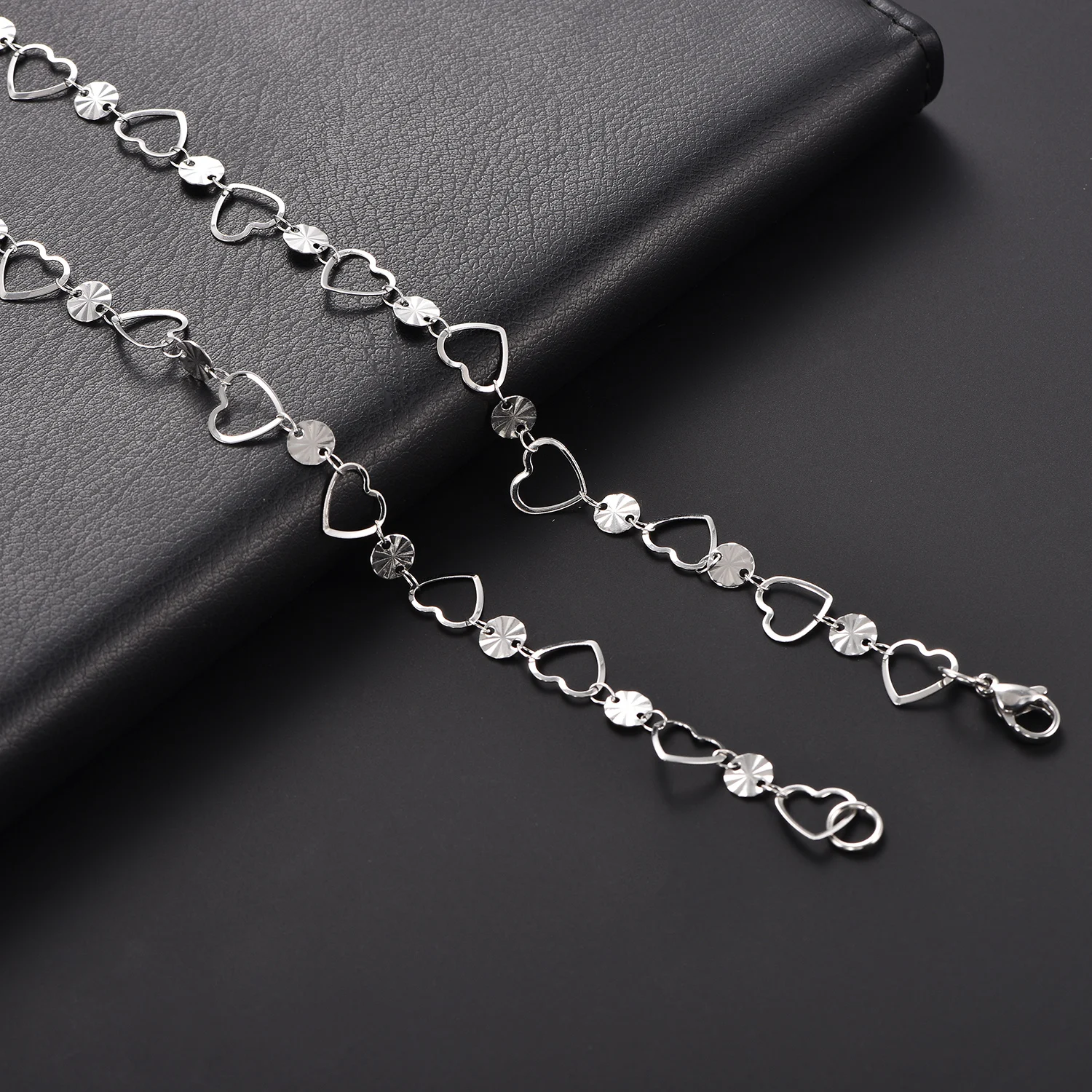 Herzförmige Edelstahlkette in Silber-/Goldfarbe, kein Verblassen, Sommer-Urlaub-Strandkette, handgefertigter Metallschmuck. – Detail 4