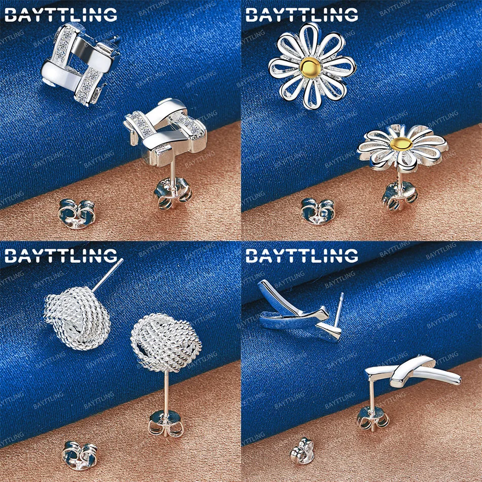 

Luxury 925 Sterling Silver Flower Braided Stud Earrings Gifts for Women Wedding Accessories Charm Jewelry