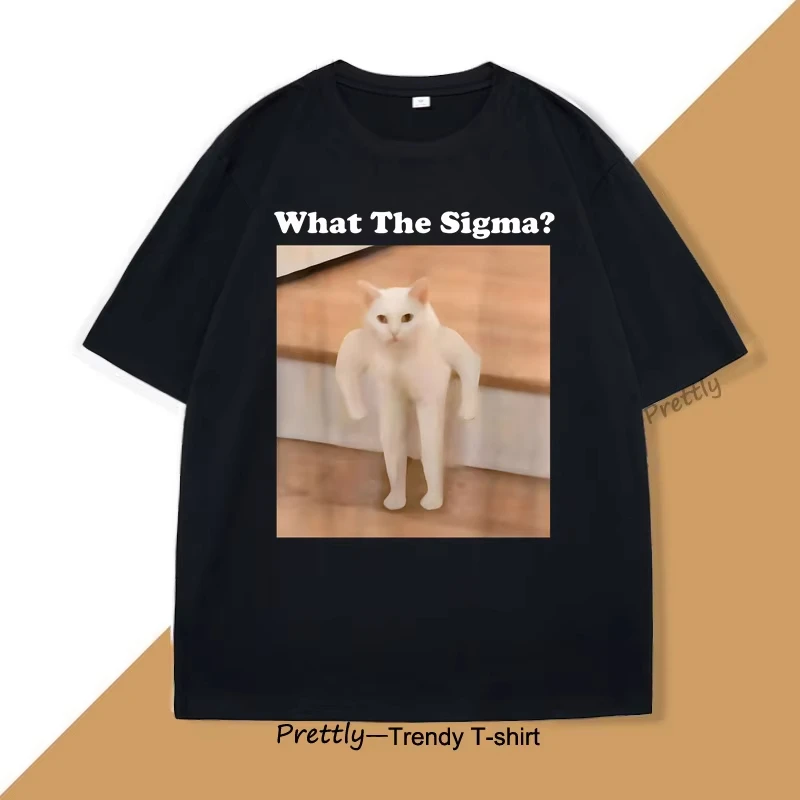 

Футболка What Sigma Meme Cat для женщин и мужчин, забавная футболка из хлопка с круглым вырезом, топы с короткими рукавами, летняя уличная модная футболка, мужская одежда