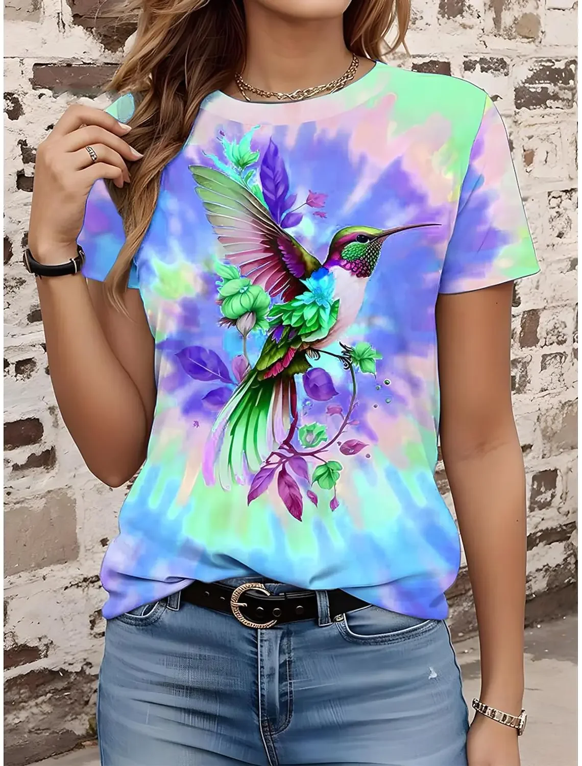 

Женская футболка с летними узорами колибри, большие размеры, с коротким рукавом, модная сексуальная одежда для девочек, футболки с принтом Y2k, повседневная одежда