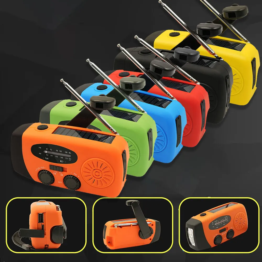 

AM/FM Radio Solar Hand Crank Powered Camping Light With Outdoor 2000mAh USB Charging Multifunctional Hand Dynamo LED Flashlight