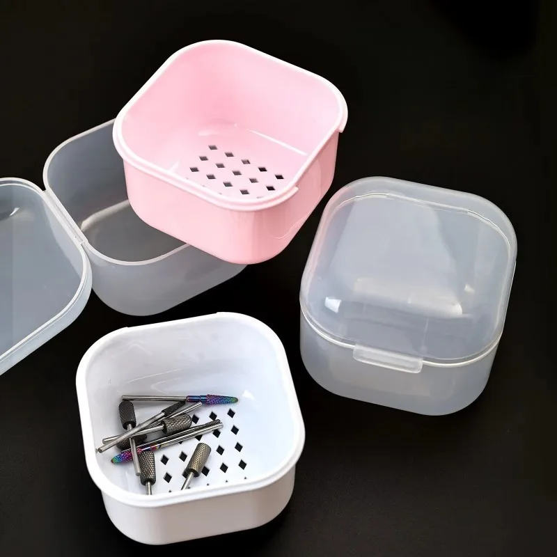 Square Double-layer Nail Bits Storage Cleaning Box Manicure Tool