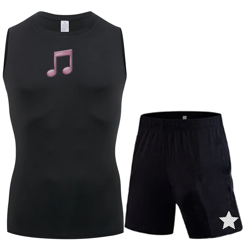 Quick Dry Breathable Sleeveless Vest Set Minimalist Print Home Gym Fitness Black White Two Colors S-3XL Sizes