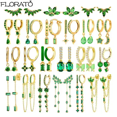 Boucles d'oreilles pendantes en argent regardé 925 pour femmes, bijoux de luxe, petit cerceau, tendance, document en or, vert, mode