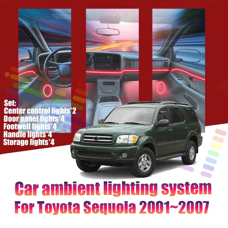 Luces LED Ambientales para Toyota Sequoia 2001~2007 XK30 MK1, Luces de Atmósfera Coloridas, Tira de Neón Interior para Auto, Iluminación RGB de 64 Colores