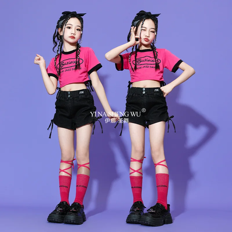 Kind Mädchen Jazz Dance Kostüm Kinder Straße Hip Hop Dance Jazz Kpop Dance Kostüm für Mädchen Rosa Outfit Streetwear Kleidung Set
